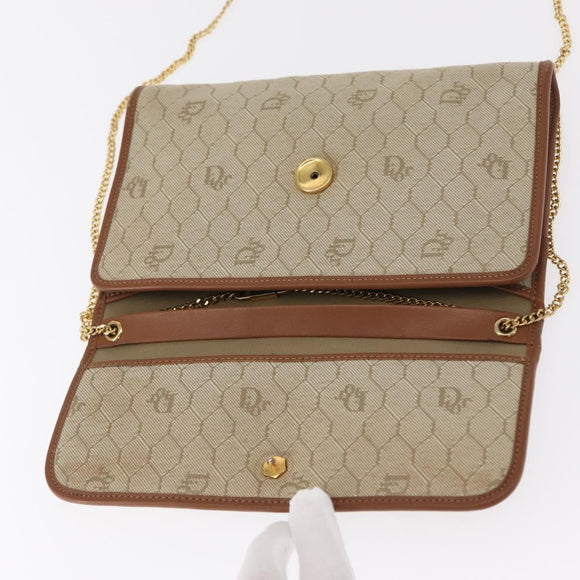 Christian Dior Honeycomb Canvas Chain Shoulder Bag PVC Beige Gold Auth 156494