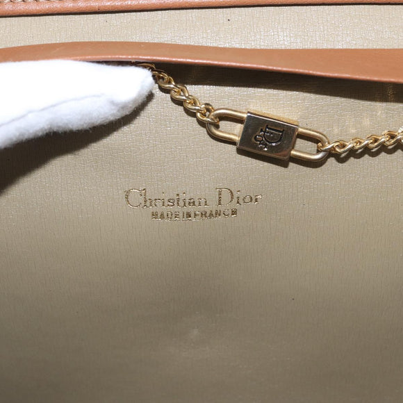 Christian Dior Honeycomb Canvas Chain Shoulder Bag PVC Beige Gold Auth 156494