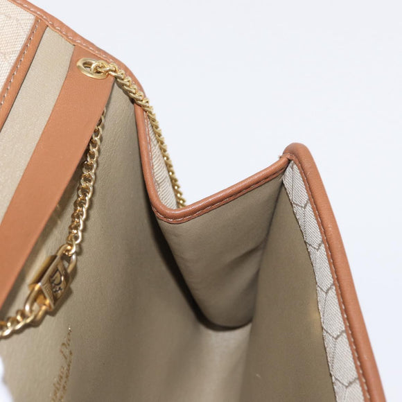 Christian Dior Honeycomb Canvas Chain Shoulder Bag PVC Beige Gold Auth 156494