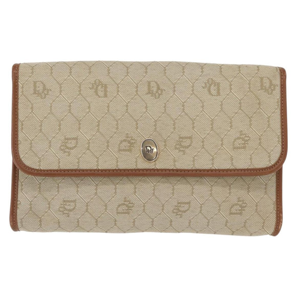 Christian Dior Honeycomb Canvas Chain Shoulder Bag PVC Beige Gold Auth 156494