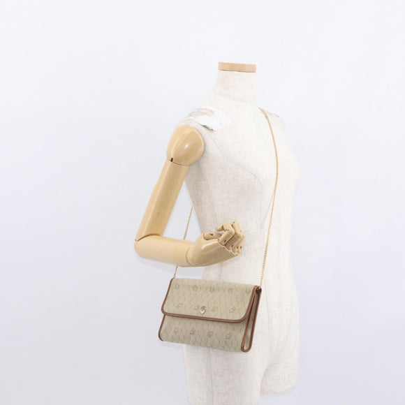Christian Dior Honeycomb Canvas Chain Shoulder Bag PVC Beige Gold Auth 156494