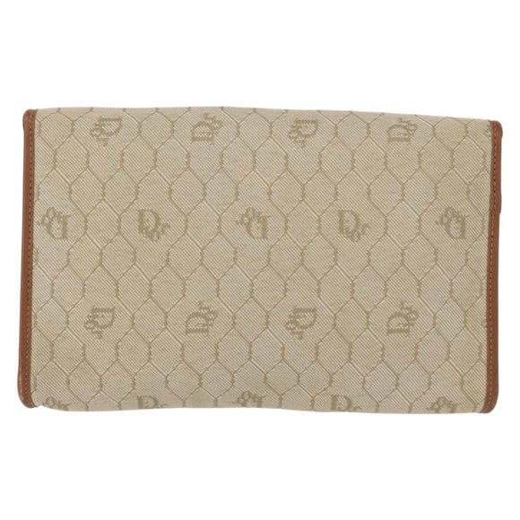Christian Dior Honeycomb Canvas Chain Shoulder Bag PVC Beige Gold Auth 156494