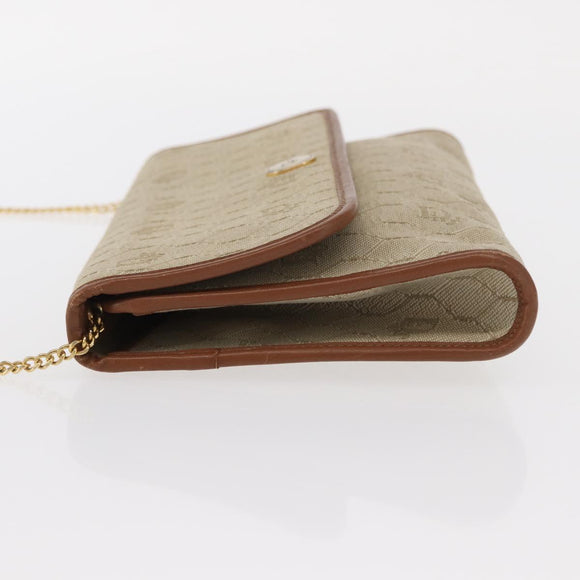 Christian Dior Honeycomb Canvas Chain Shoulder Bag PVC Beige Gold Auth 156494