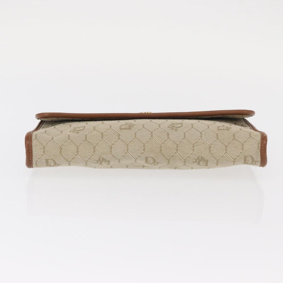 Christian Dior Honeycomb Canvas Chain Shoulder Bag PVC Beige Gold Auth 156494