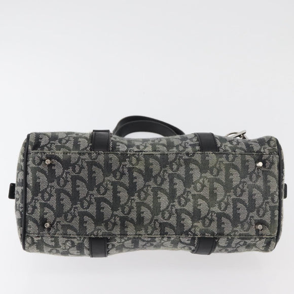 Christian Dior Trotter Canvas Handtas Zwart Zilver Auth 156495