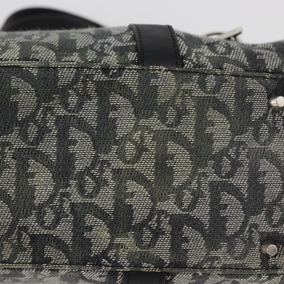 Christian Dior Trotter Canvas Handtas Zwart Zilver Auth 156495