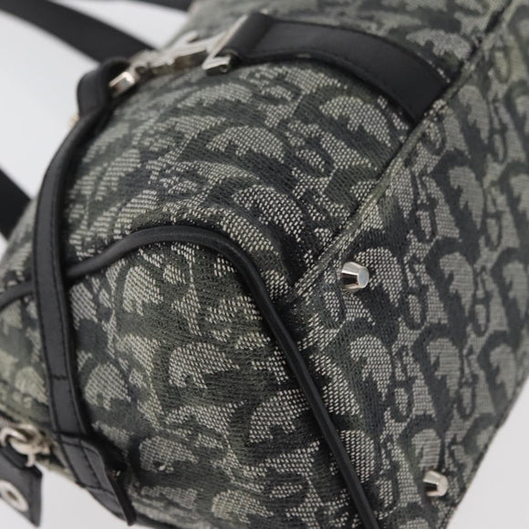 Christian Dior Trotter Canvas Handtas Zwart Zilver Auth 156495