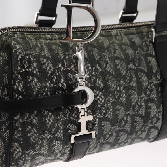 Christian Dior Trotter Canvas Hand Bag Black Silver Auth 156495