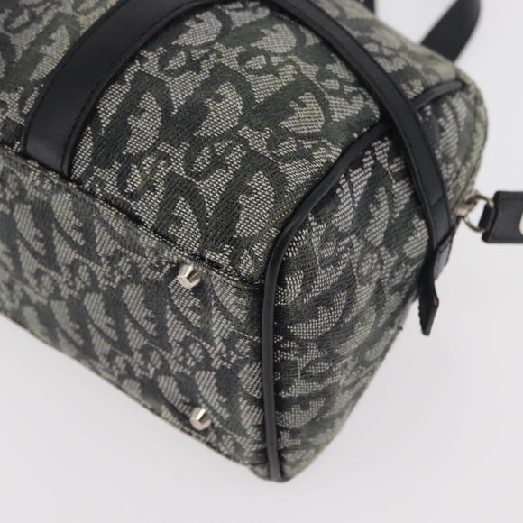 Christian Dior Trotter Canvas Handtas Zwart Zilver Auth 156495