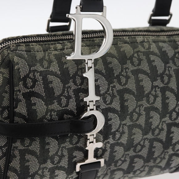 Christian Dior Trotter Canvas Handtas Zwart Zilver Auth 156495