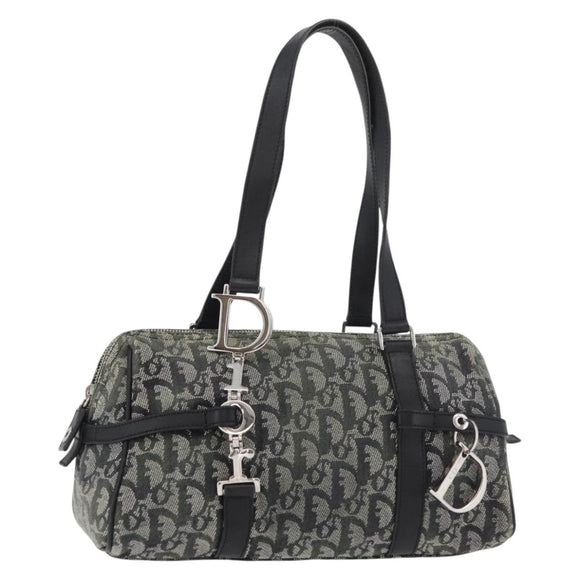 Christian Dior Trotter Canvas Handtas Zwart Zilver Auth 156495