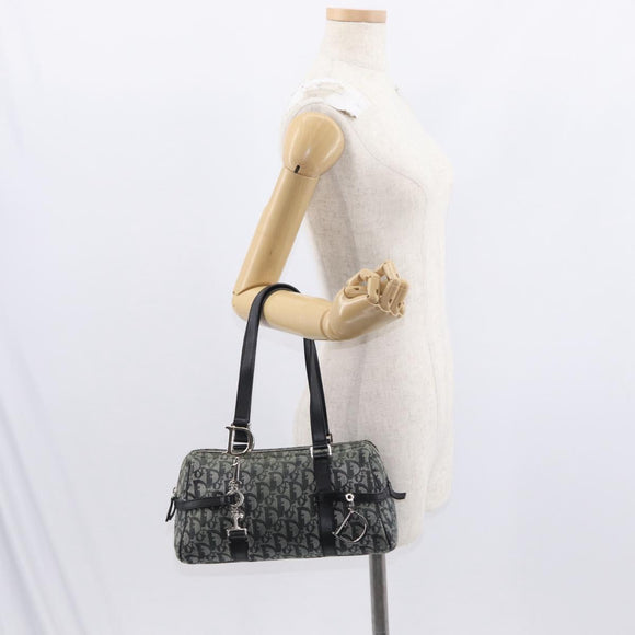 Christian Dior Trotter Canvas Hand Bag Black Silver Auth 156495