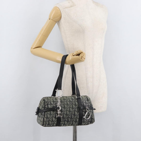 Christian Dior Trotter Canvas Handtas Zwart Zilver Auth 156495