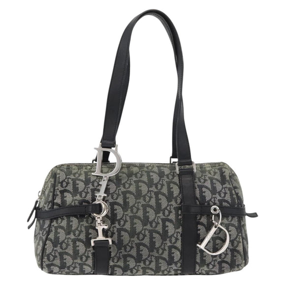 Christian Dior Trotter Canvas Handtas Zwart Zilver Auth 156495