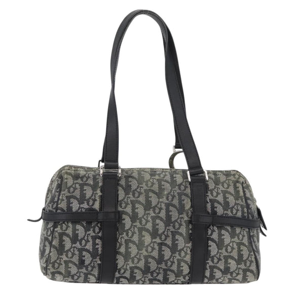 Christian Dior Trotter Canvas Handtas Zwart Zilver Auth 156495