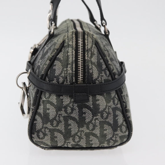 Christian Dior Trotter Canvas Handtas Zwart Zilver Auth 156495