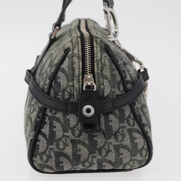 Christian Dior Trotter Canvas Handtas Zwart Zilver Auth 156495
