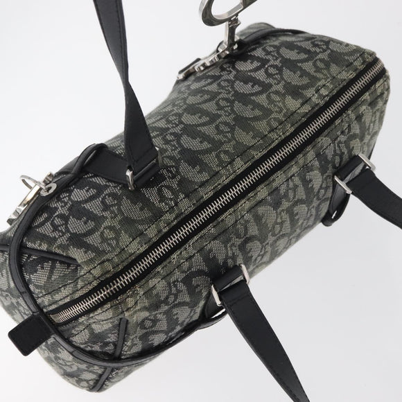 Christian Dior Trotter Canvas Handtas Zwart Zilver Auth 156495