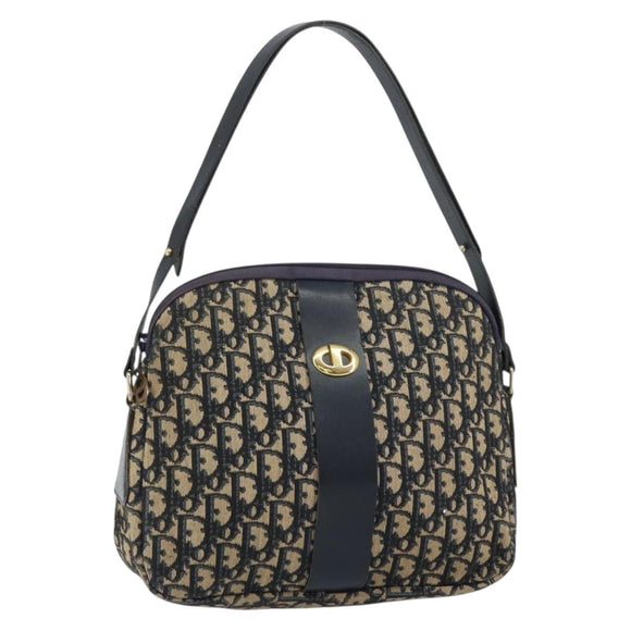 Christian Dior Trotter Canvas Shoulder Bag Navy Gold Auth 156496