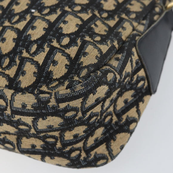 Christian Dior Trotter Canvas Shoulder Bag Navy Gold Auth 156496