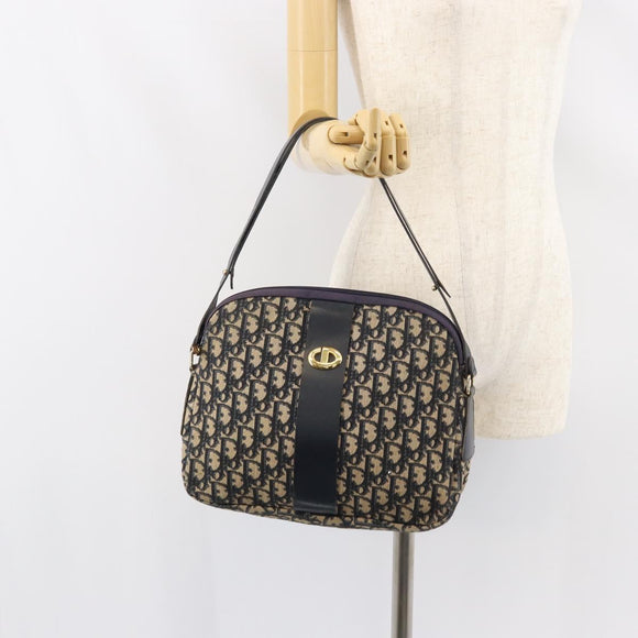 Christian Dior Trotter Canvas Shoulder Bag Navy Gold Auth 156496