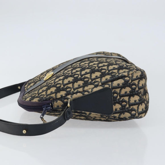 Christian Dior Trotter Canvas Shoulder Bag Navy Gold Auth 156496
