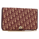 Christian Dior Trotter Canvas Chain Shoulder Bag Red Gold Auth 156497-1