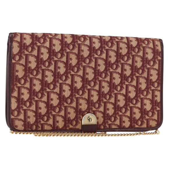 Christian Dior Trotter Canvas Chain Shoulder Bag Red Gold Auth 156497
