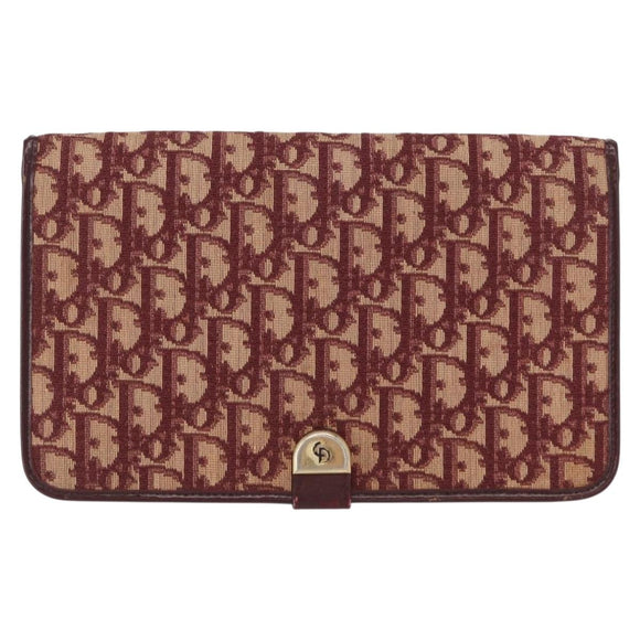 Christian Dior Trotter Canvas Chain Shoulder Bag Red Gold Auth 156497