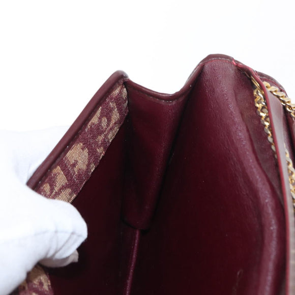 Christian Dior Trotter Canvas Chain Shoulder Bag Red Gold Auth 156497