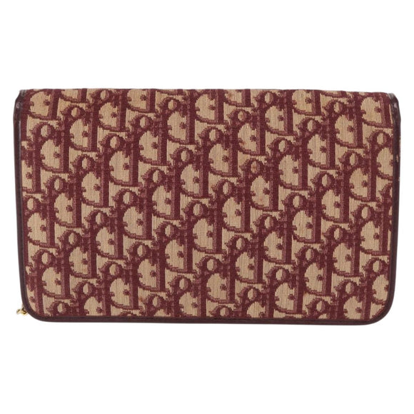 Christian Dior Trotter Canvas Chain Shoulder Bag Red Gold Auth 156497