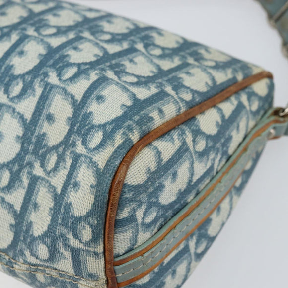 Christian Dior Trotter Canvas Romantic Shoulder Bag PVC Navy Silver Auth 156499