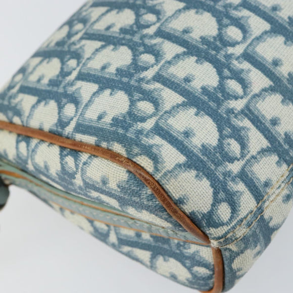 Christian Dior Trotter Canvas Romantic Shoulder Bag PVC Navy Silver Auth 156499