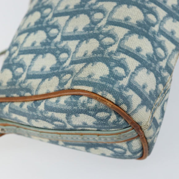 Christian Dior Trotter Canvas Romantic Shoulder Bag PVC Navy Silver Auth 156499