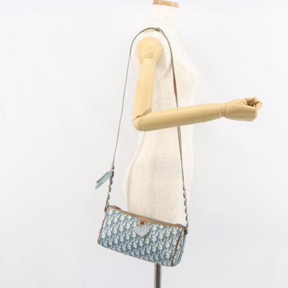 Christian Dior Trotter Canvas Romantic Shoulder Bag PVC Navy Silver Auth 156499