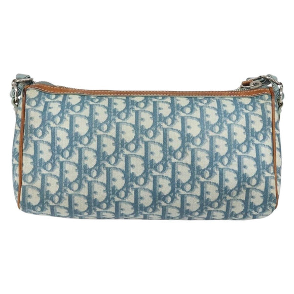 Christian Dior Trotter Canvas Romantic Shoulder Bag PVC Navy Silver Auth 156499