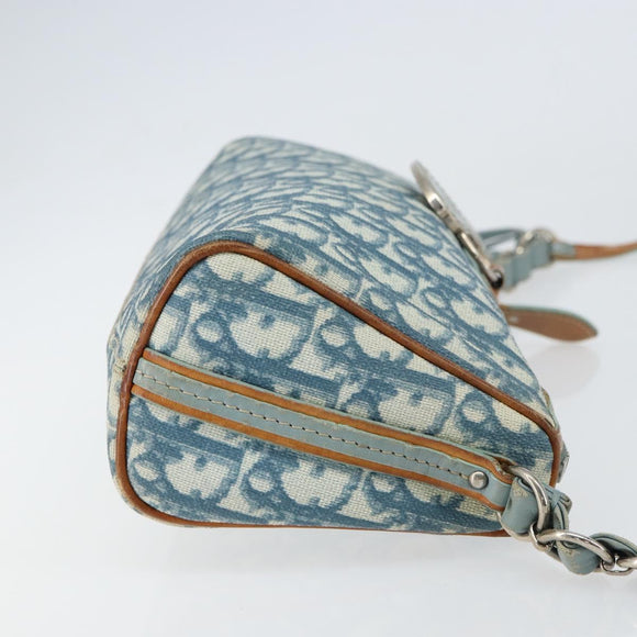 Christian Dior Trotter Canvas Romantic Shoulder Bag PVC Navy Silver Auth 156499