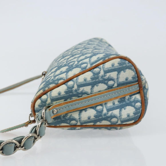 Christian Dior Trotter Canvas Romantic Shoulder Bag PVC Navy Silver Auth 156499