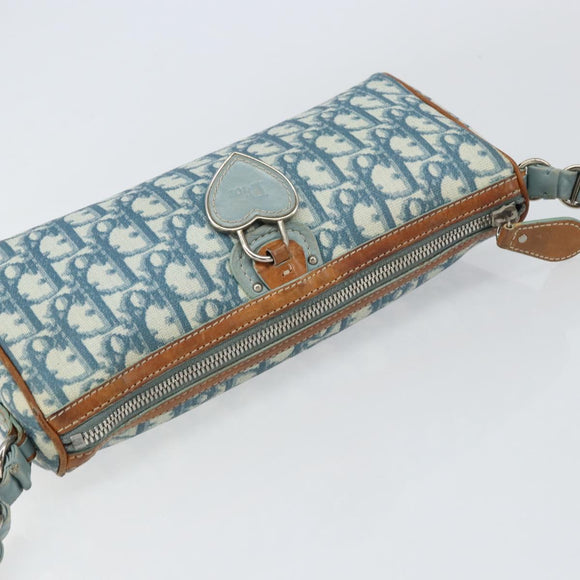 Christian Dior Trotter Canvas Romantic Shoulder Bag PVC Navy Silver Auth 156499
