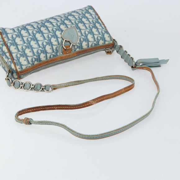 Christian Dior Trotter Canvas Romantic Shoulder Bag PVC Navy Silver Auth 156499