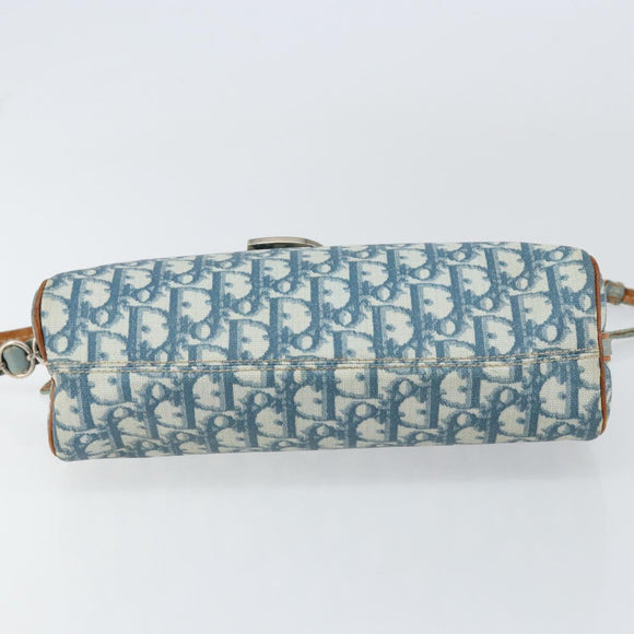 Christian Dior Trotter Canvas Romantic Shoulder Bag PVC Navy Silver Auth 156499
