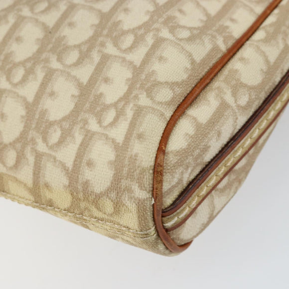 Christian Dior Trotter Canvas Romantic Schultertasche PVC Beige Silber Auth 156500
