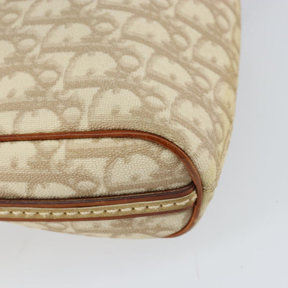 Christian Dior Trotter Canvas Romantic Schultertasche PVC Beige Silber Auth 156500
