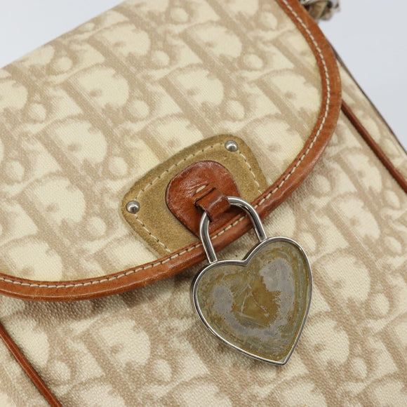 Christian Dior Trotter Canvas Romantic Shoulder Bag PVC Beige Silver Auth 156500