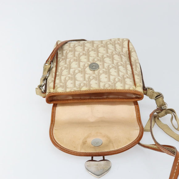 Christian Dior Trotter Canvas Romantic Schultertasche PVC Beige Silber Auth 156500