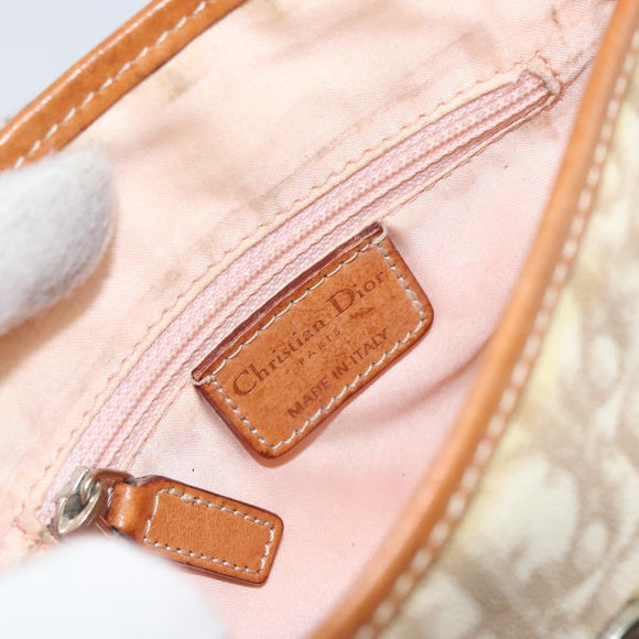 Christian Dior Trotter Canvas Romantic Schultertasche PVC Beige Silber Auth 156500