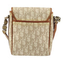 Christian Dior Trotter Canvas Romantic Schultertasche PVC Beige Silber Auth 156500-2