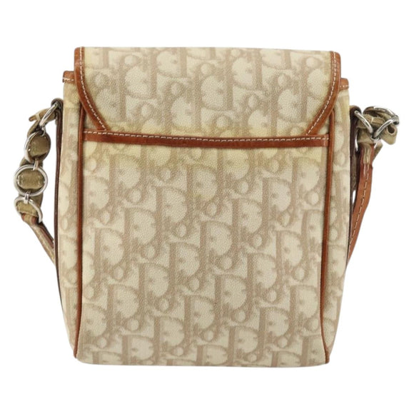 Christian Dior Trotter Canvas Romantic Schultertasche PVC Beige Silber Auth 156500