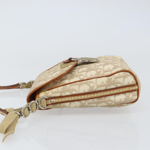 Christian Dior Trotter Canvas Romantic Shoulder Bag PVC Beige Silver Auth 156500