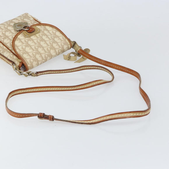 Christian Dior Trotter Canvas Romantic Schultertasche PVC Beige Silber Auth 156500